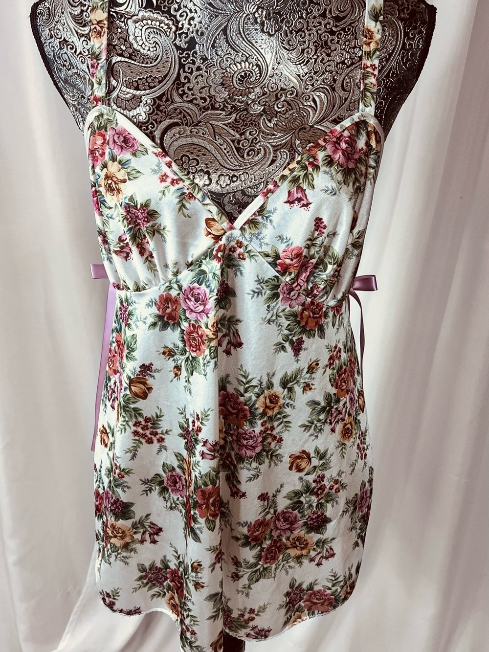 Petra Fashions Lingerie Floral Bow Babydoll Top Y2K Open Side Criss Cross Back L